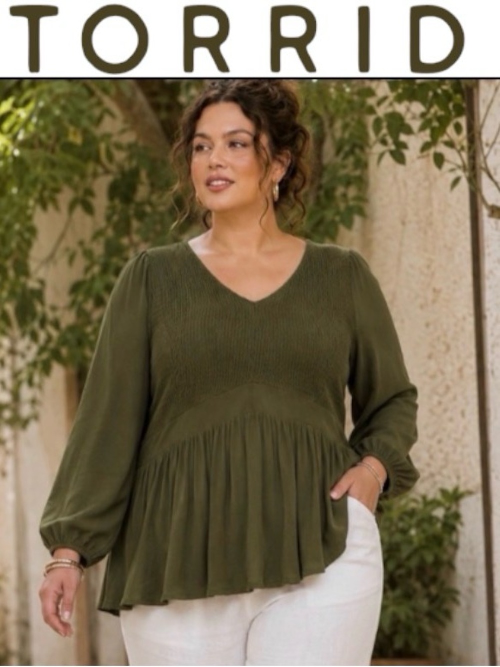 2X TORRID Shirred Bodice Babydoll Gauze Top with V Neck and Long Sleeves, NWT